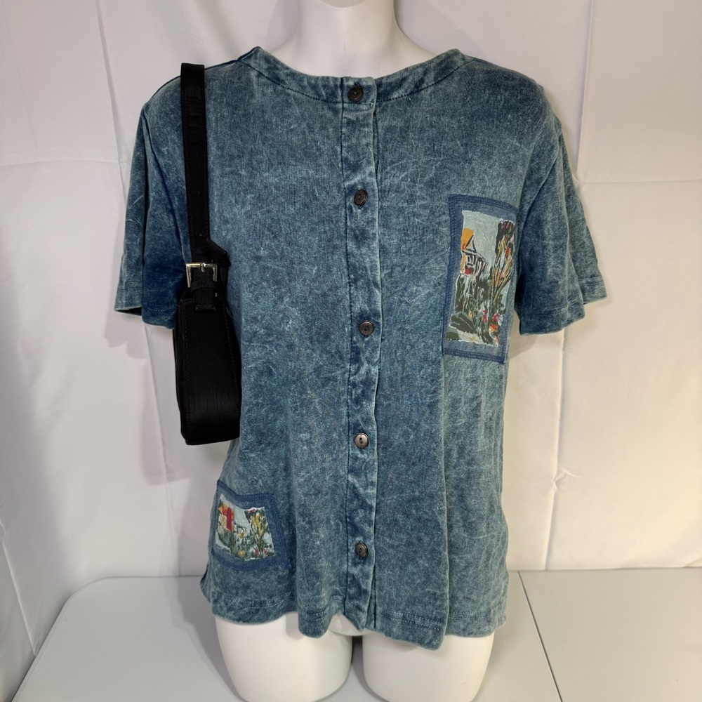 Vintage Country Wear Casuals Cottagecore Button‎ Front Graphic Top